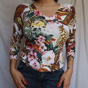 Vintage Floral and Animal Print Women's Top